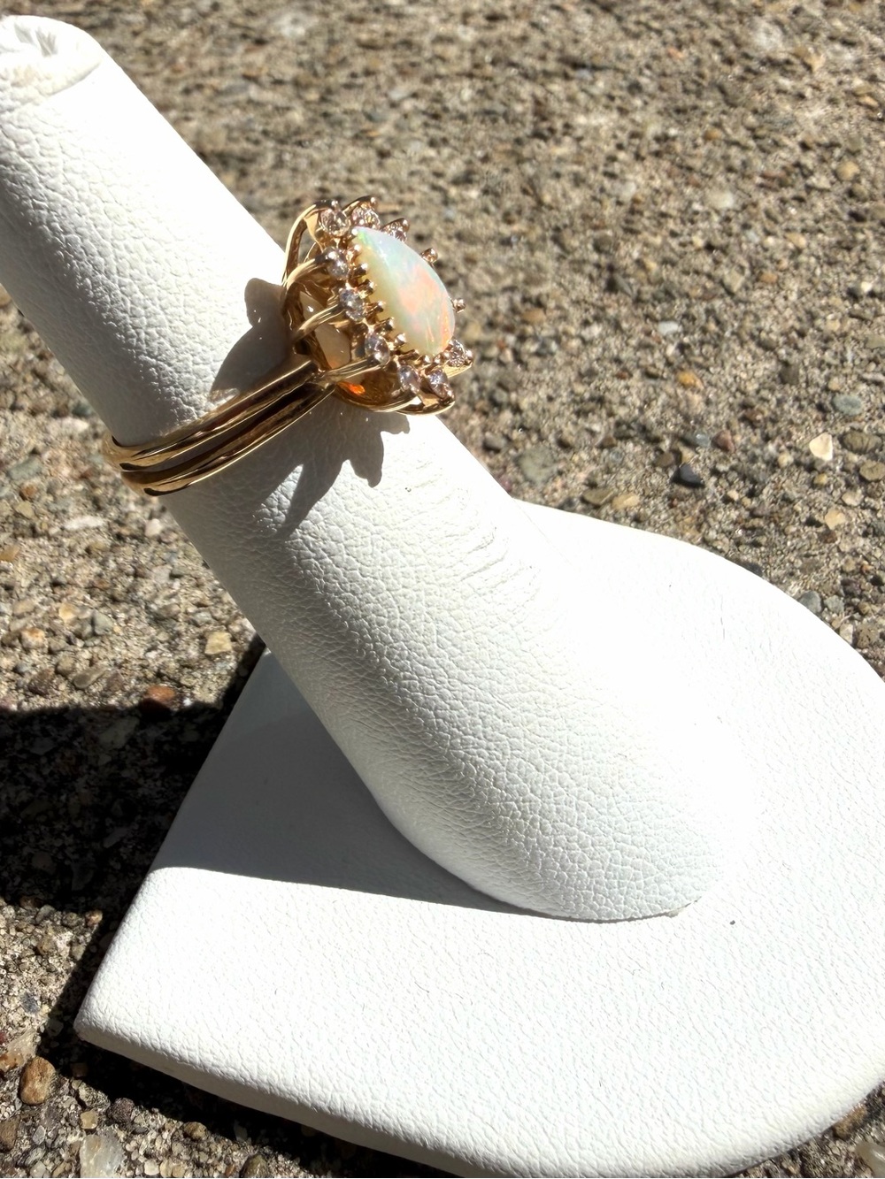 14k Yellow Gold Opal And Cubic Zirconia Ring - Picture 3 of 7